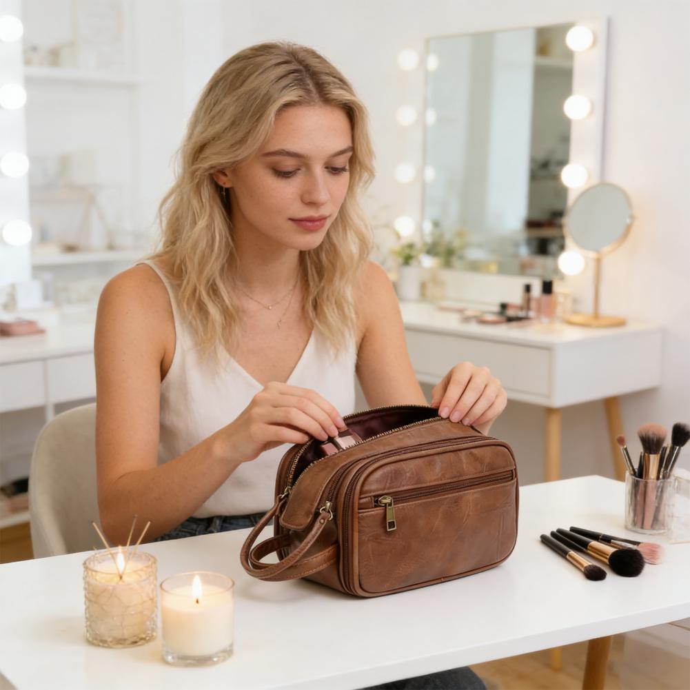 Mens Grooming Kit Bag - Seyahat Makyaj Çantası Suni Deri Tuvalet