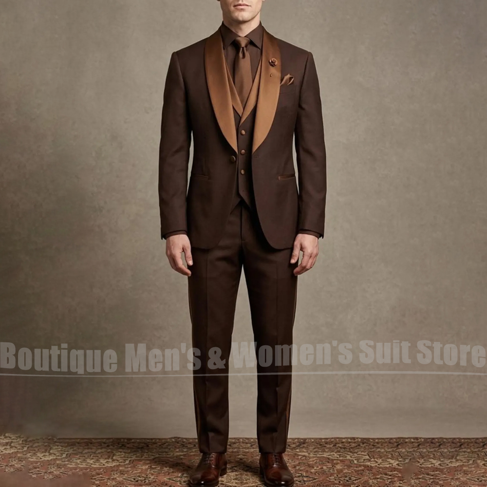 Men Grooming Outfit - Erkek Saten Şal Yaka 3 Parça
