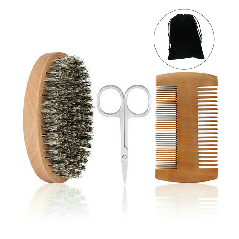 Mens Grooming Kit Bag - Profesyonel Yumuşak Domuzu Kıl Sakal Fırçası